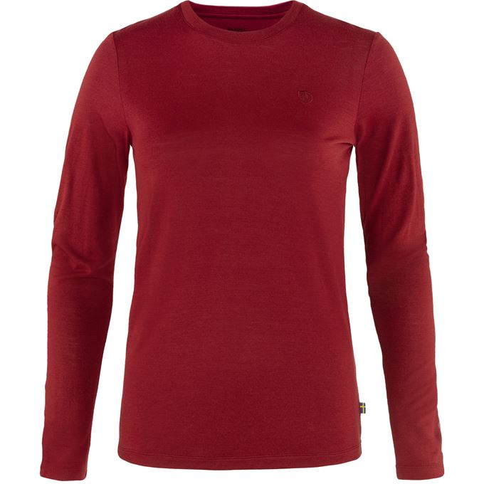 Fjällräven Abisko Wool LS W Women’s Base layer tops Red, Burgundy Main Front 49529