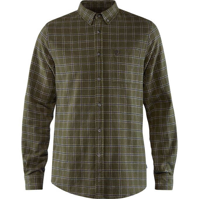 Fjällräven Övik Flannel Shirt M Men’s Shirts Dark green, Green Main Front 21179
