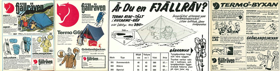 Old newspaper advertisement featuring Fjallraven tents